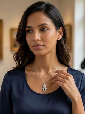 Moissanite and Emerald heart stone Beat Pendant Necklace